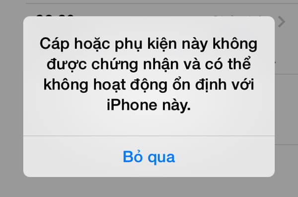 Hướng dẫn khắc phục các vấn đề thường gặp khi sạc pin trên thiết bị iOS Loi-cap-hoac-phu-kien-nay-khong-duoc-chung-nhan