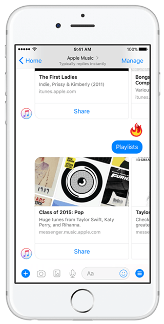 Apple Music ra mắt phần tiện ích mở rộng trong Facebook Messenger